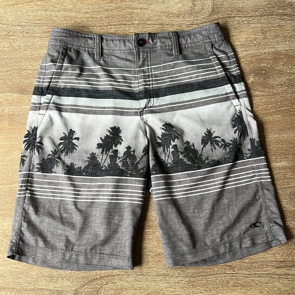 O'neill Men's Monstera Divide-Gray Palm Bermuda Shorts Back Zipper Size 32 - Picture 2 of 14